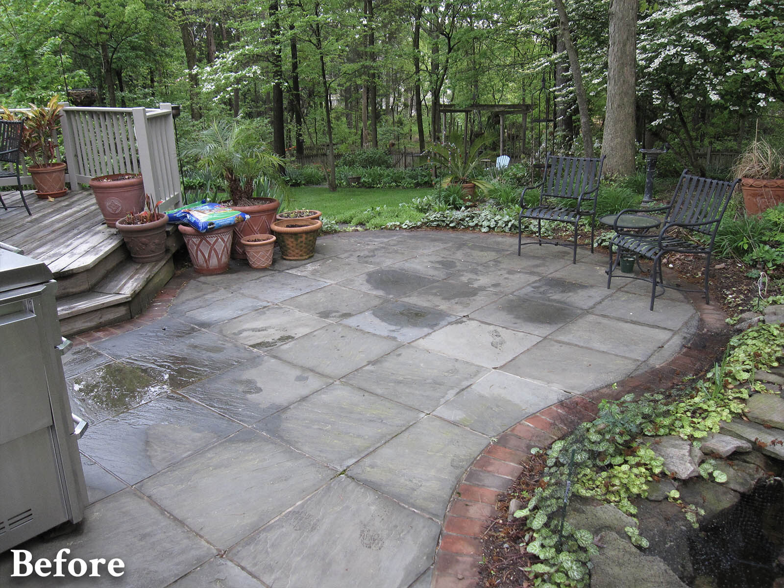 Stone & Brick Patio Stone Outdoor Fireplace-BEFORE